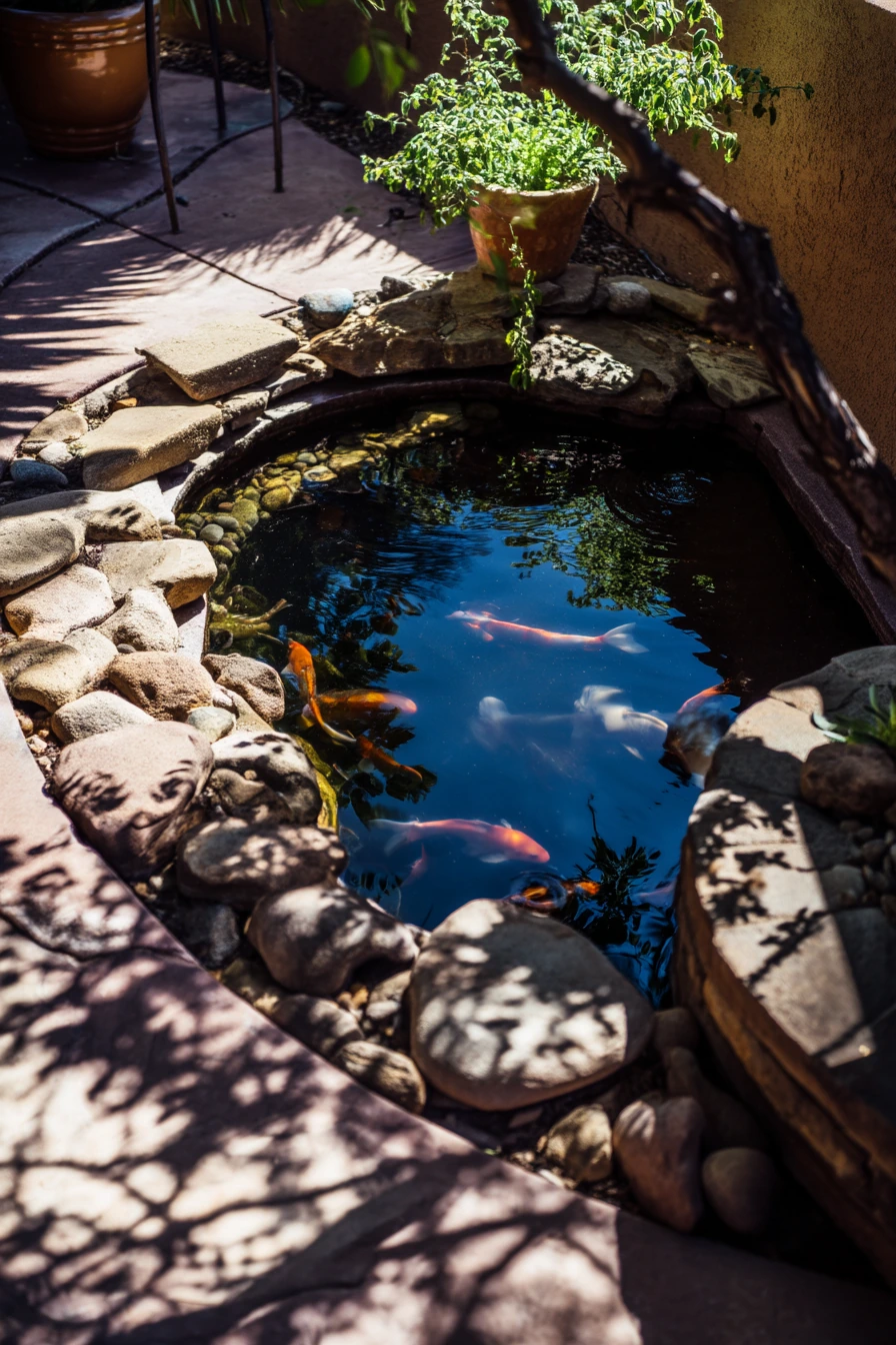 Kid-friendly koi pond with safe edges