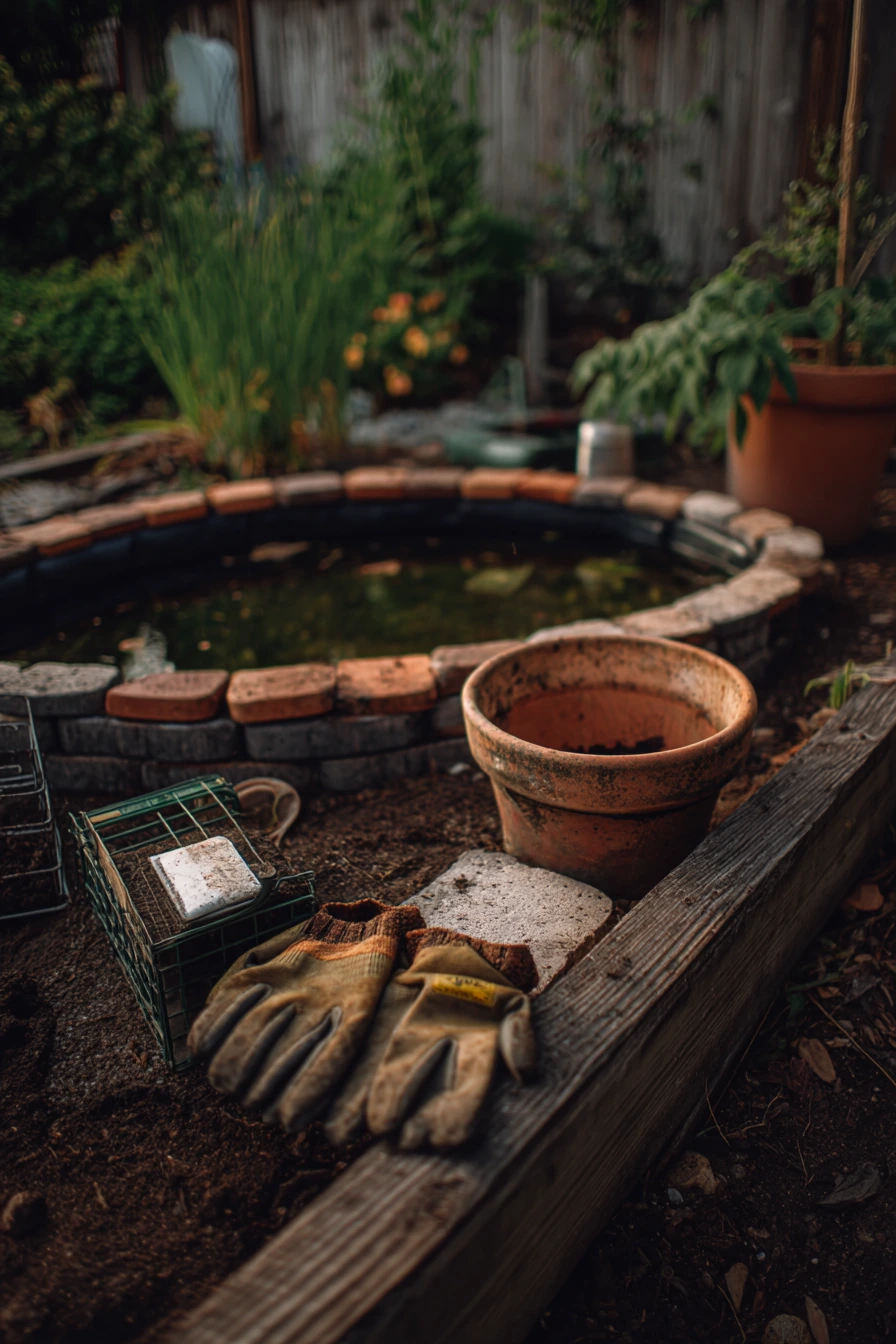 Budget koi pond with repurposed materials
