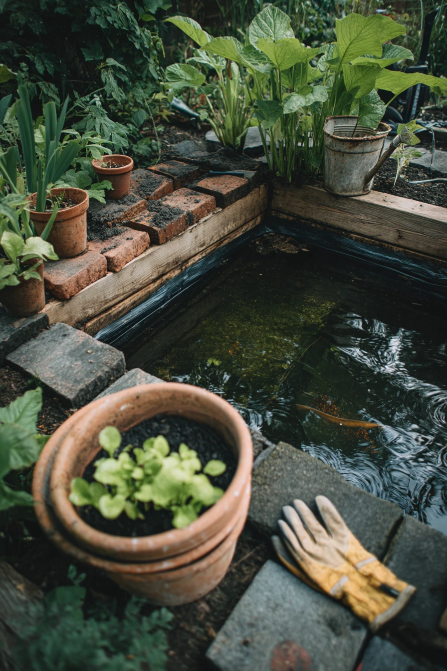 Budget koi pond with repurposed materials