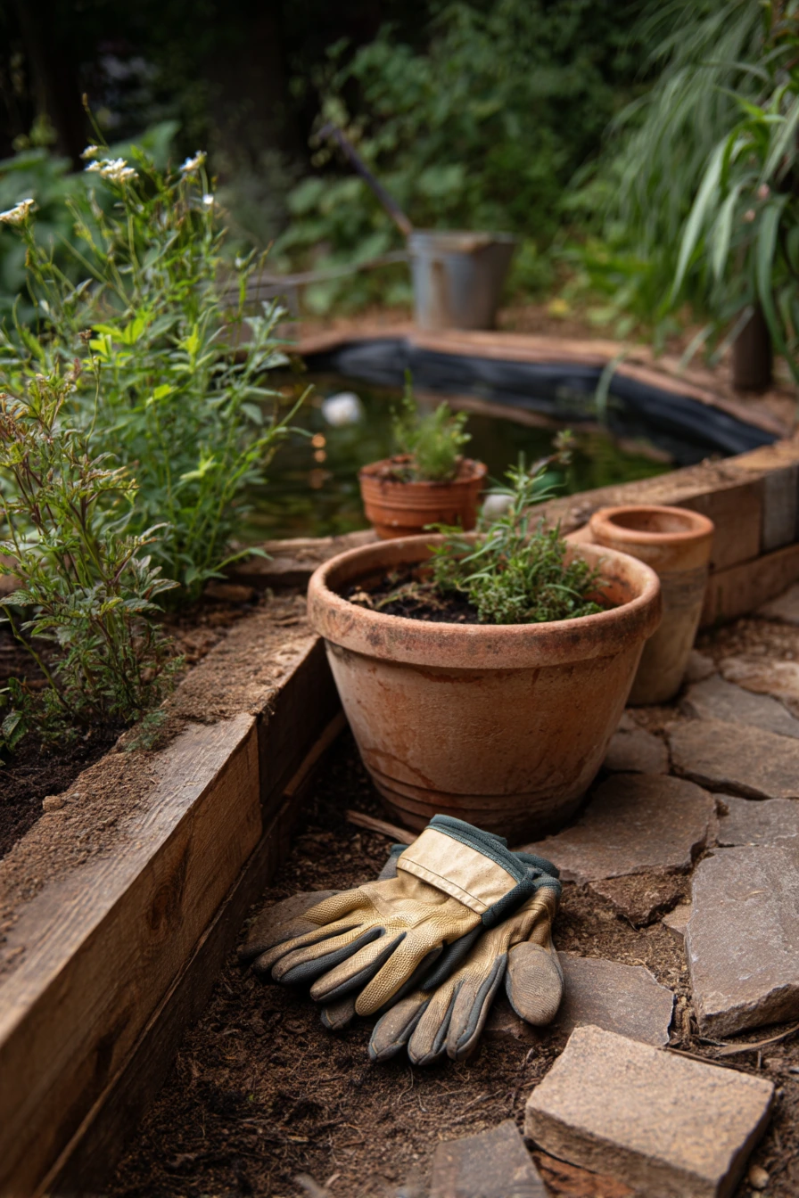 Budget koi pond with repurposed materials