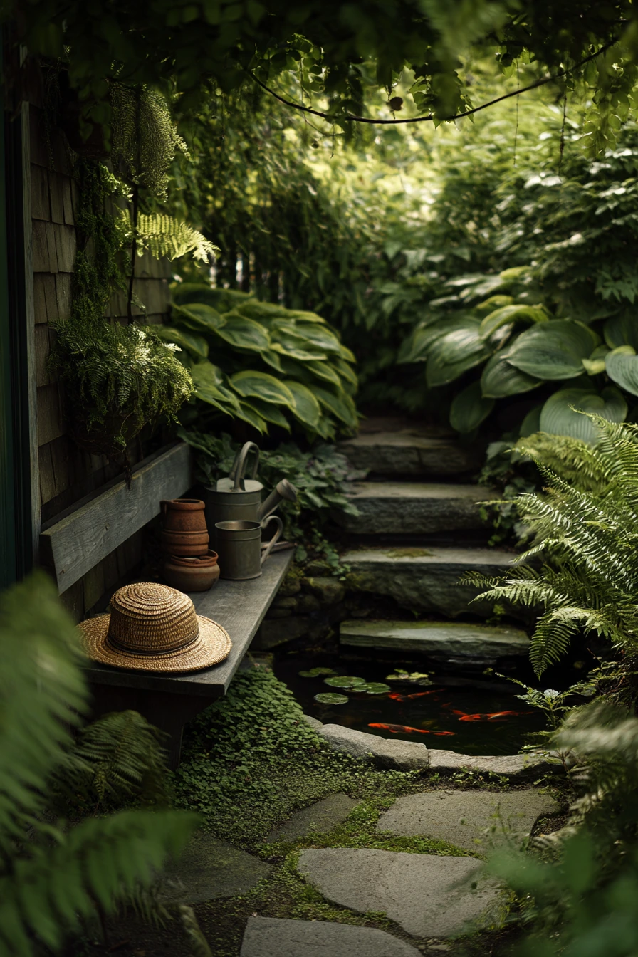 Lush koi pond for a shaded garden corner