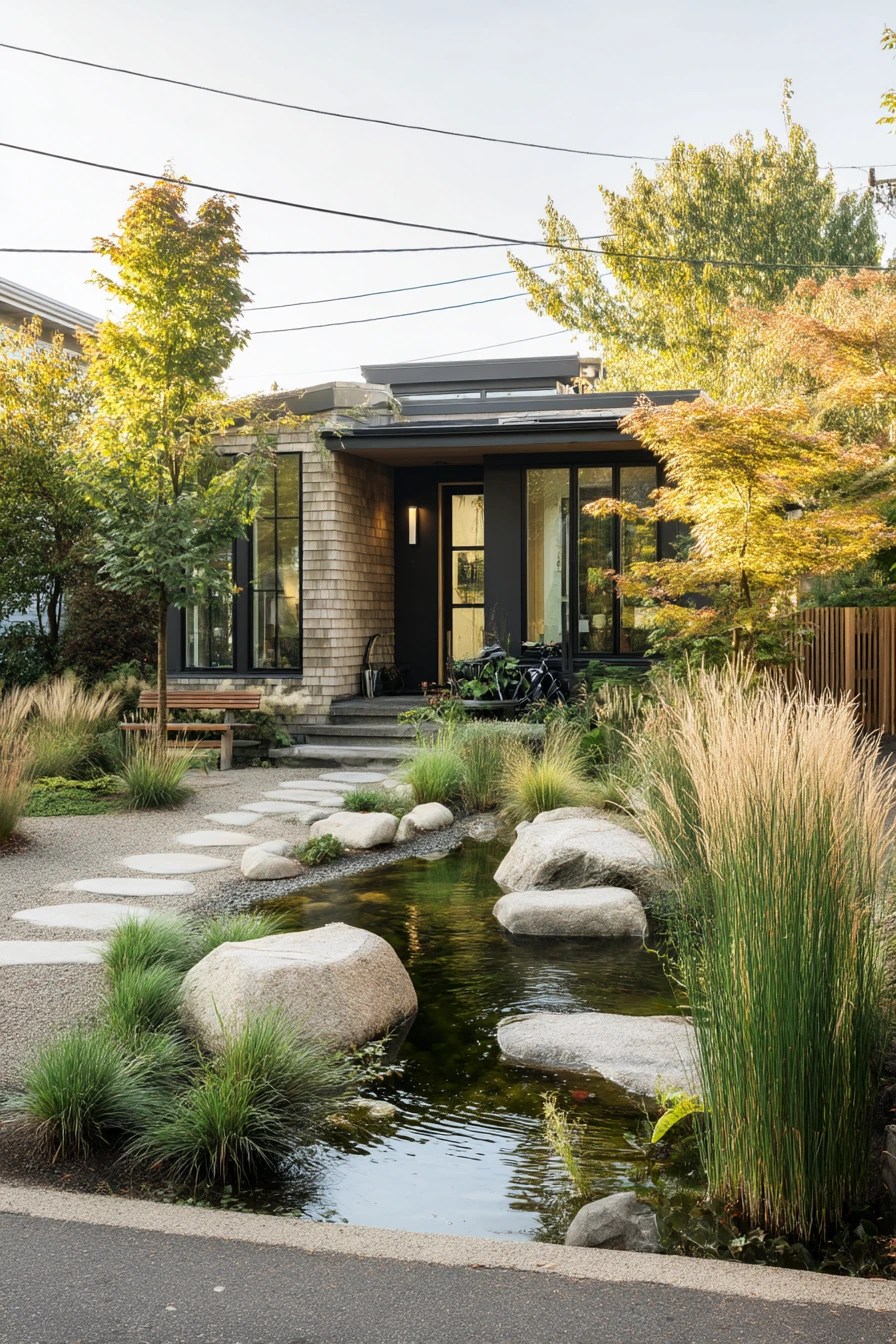 Front-yard koi pond with curb appeal