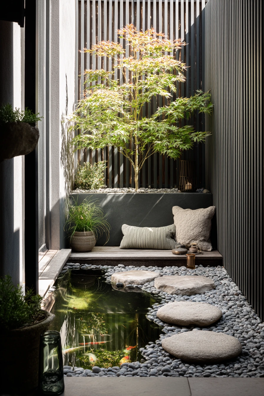 Small courtyard koi pond for compact homes
