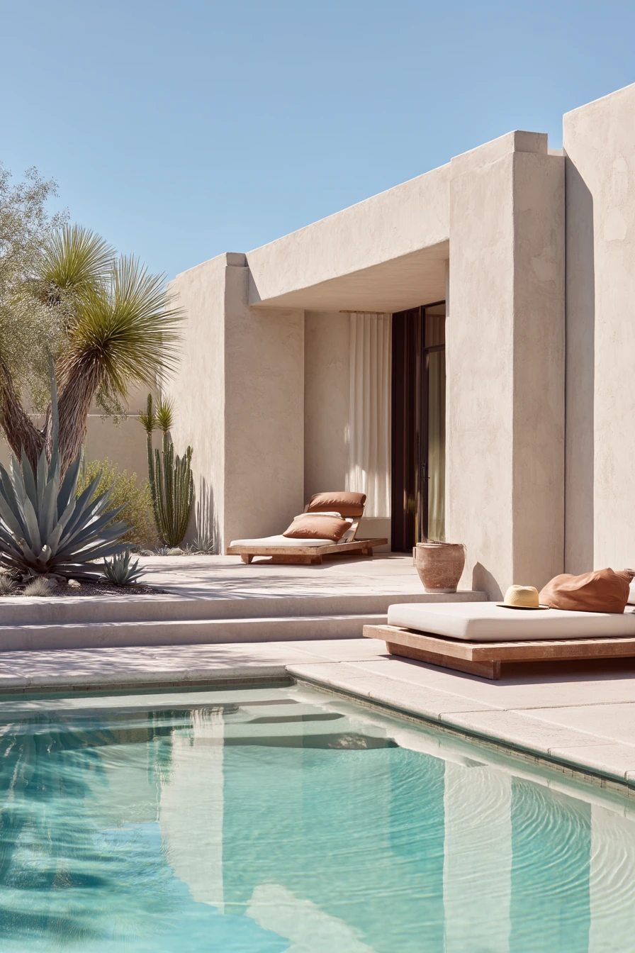 Modern Desert Lagoon Pool with Quiet Shade