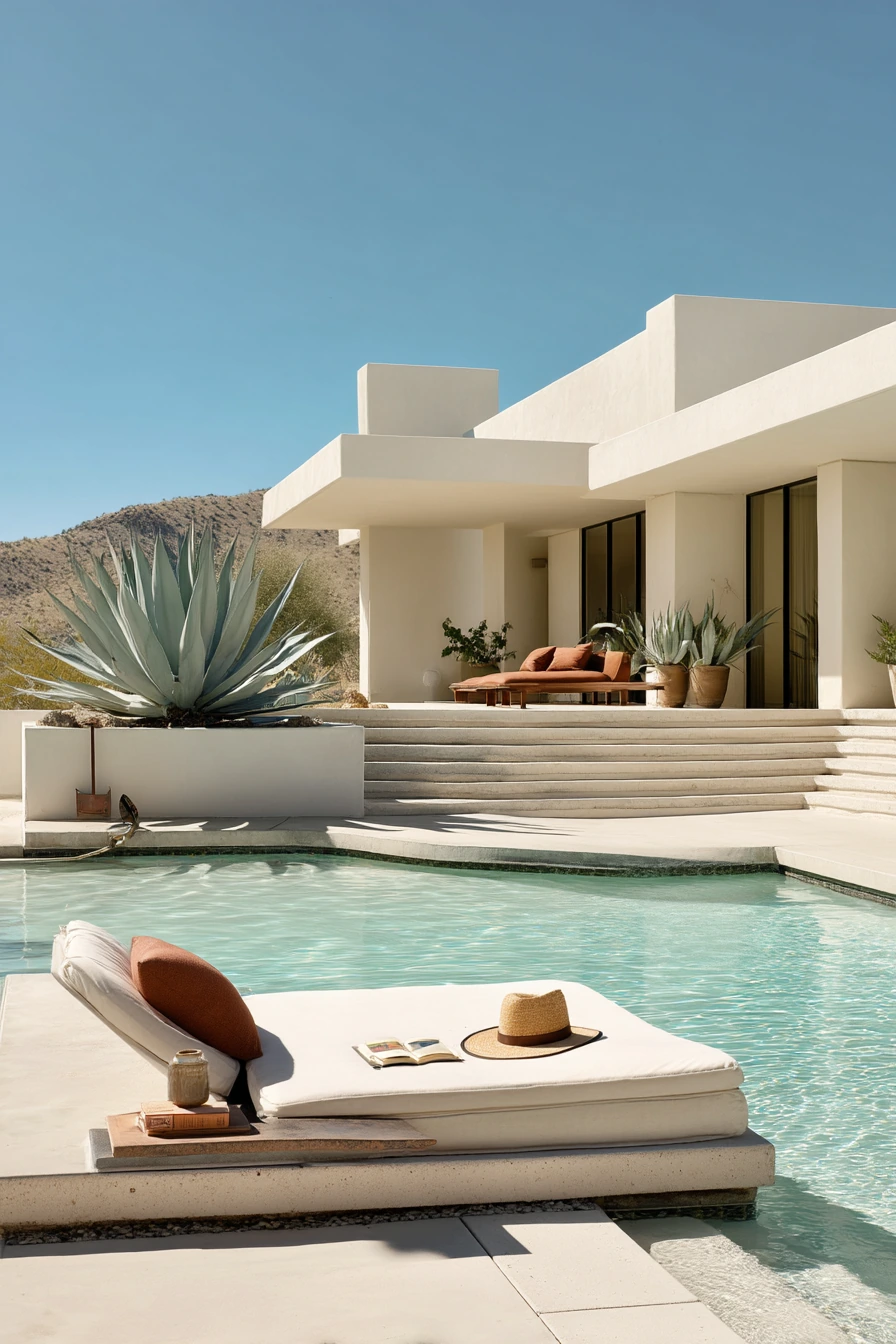 Modern Desert Lagoon Pool with Quiet Shade