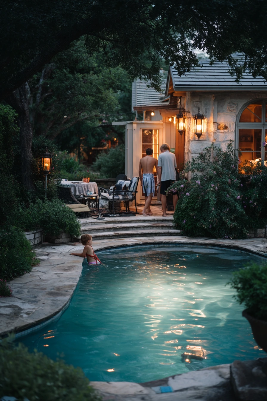 Lagoon Pool at Twilight with Quiet Family Life