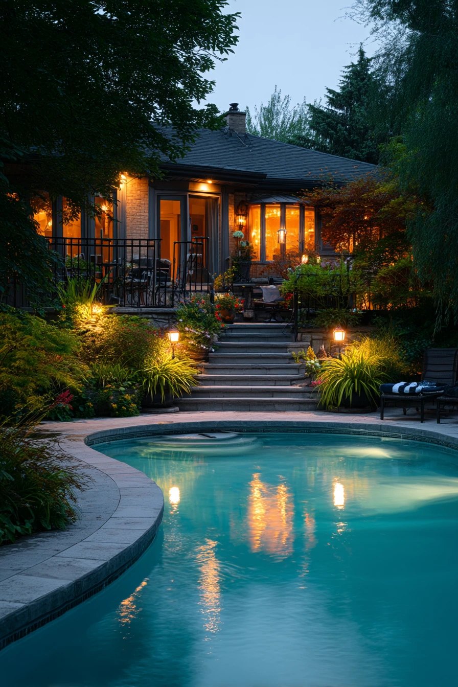 Lagoon Pool at Twilight with Quiet Family Life