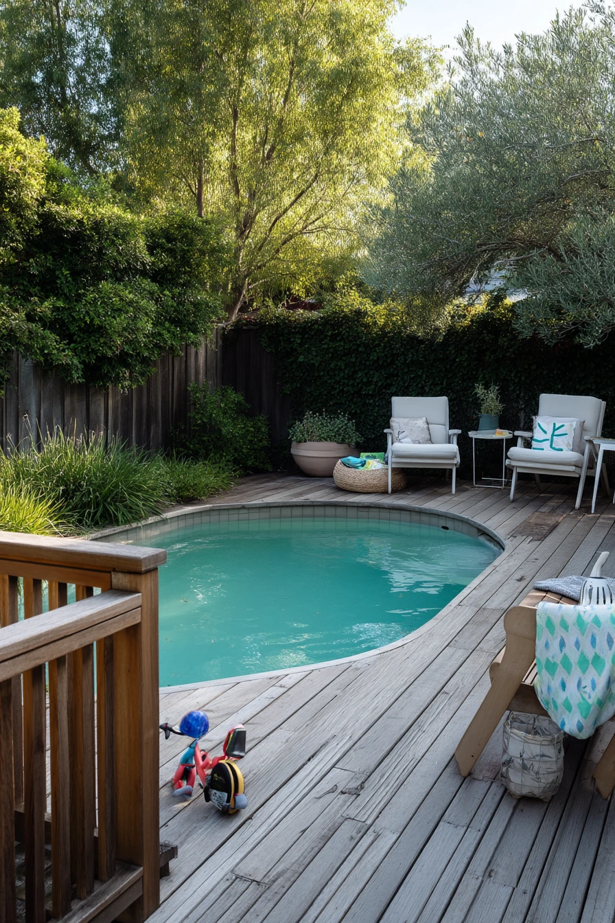 Small Backyard Lagoon Pool with Multi-Use Deck
