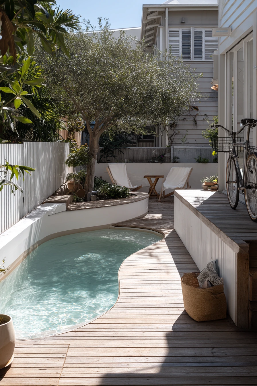 Small Backyard Lagoon Pool with Multi-Use Deck