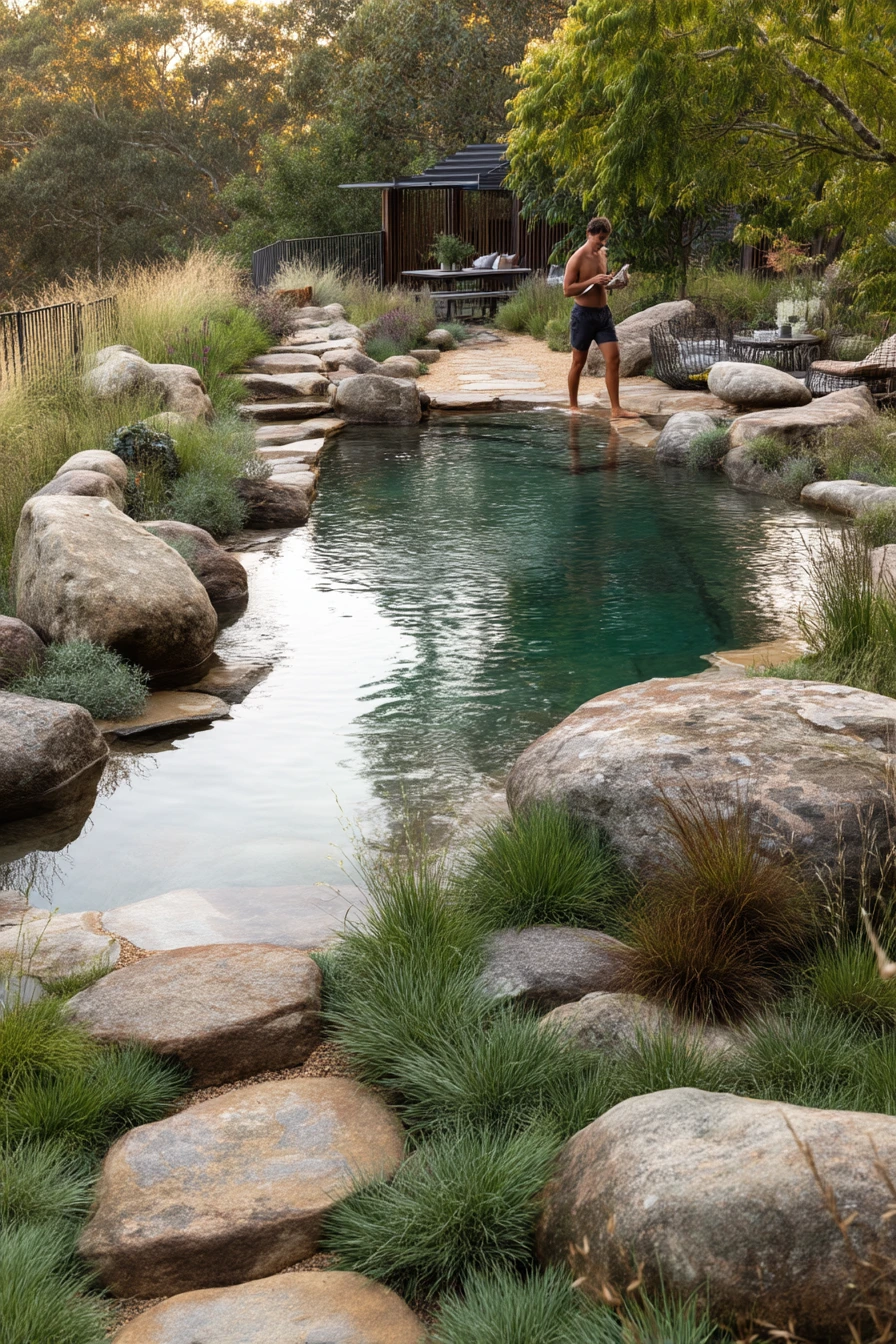 Organic Lagoon Pool with Natural Stone and Native Plants