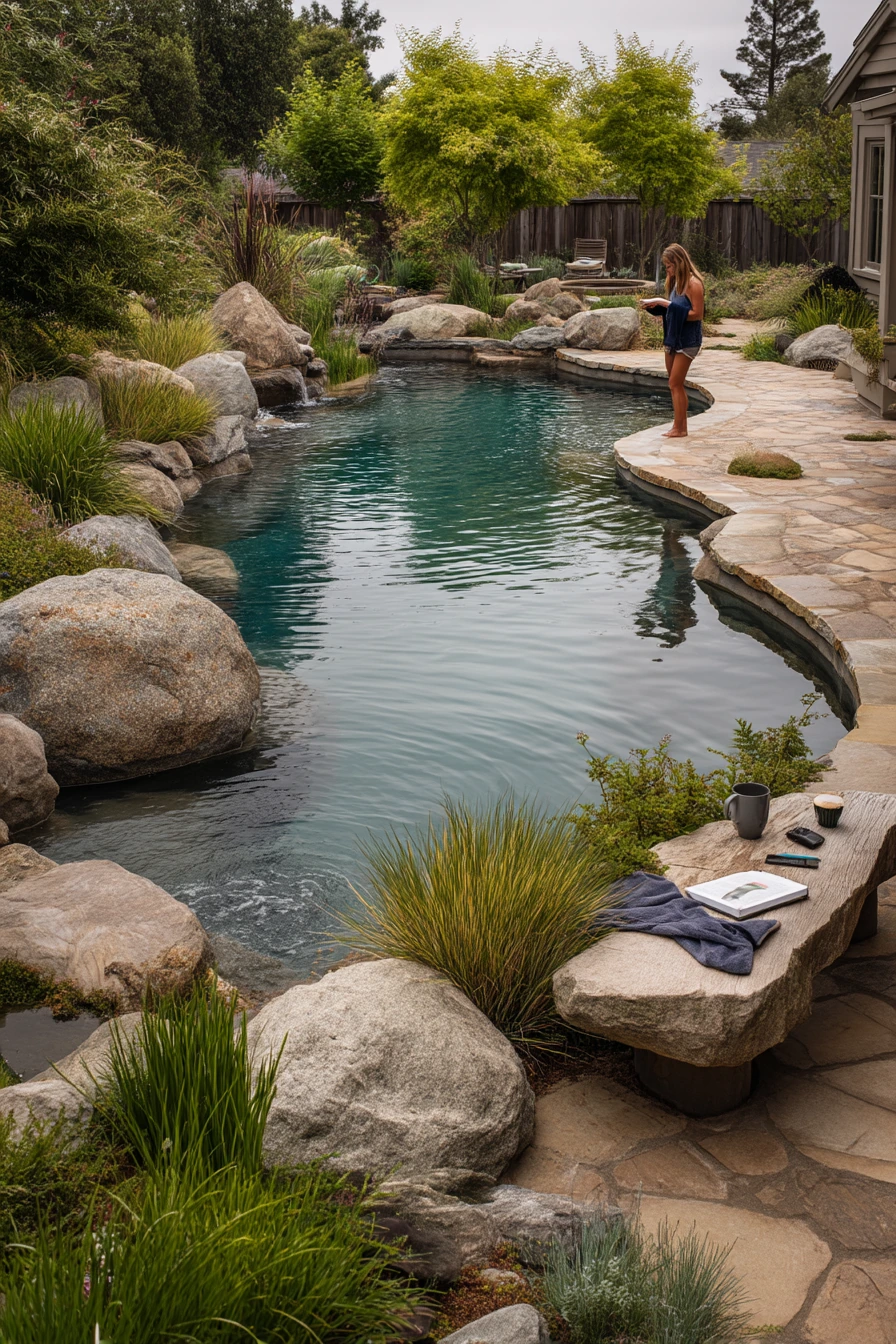 Organic Lagoon Pool with Natural Stone and Native Plants