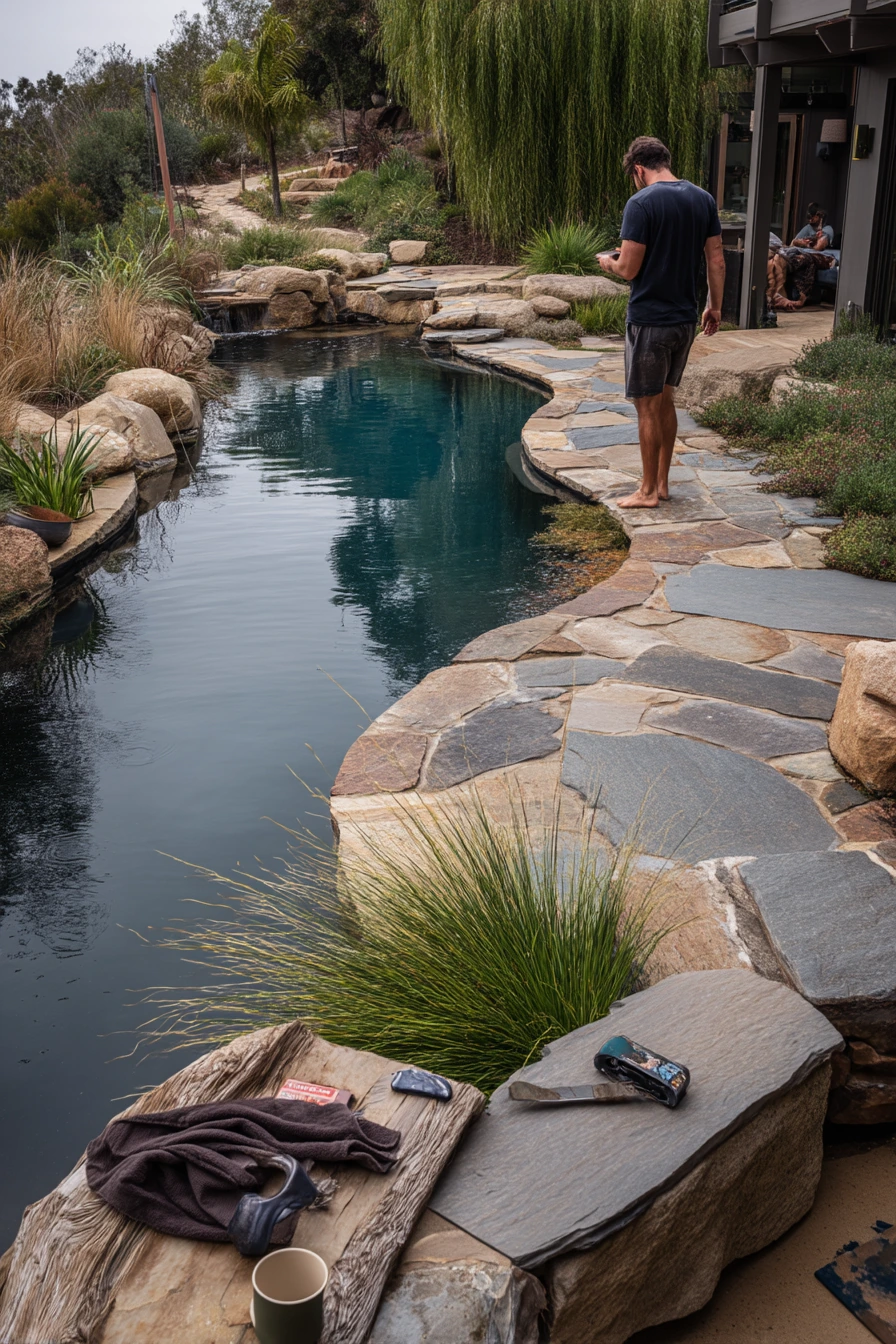 Organic Lagoon Pool with Natural Stone and Native Plants
