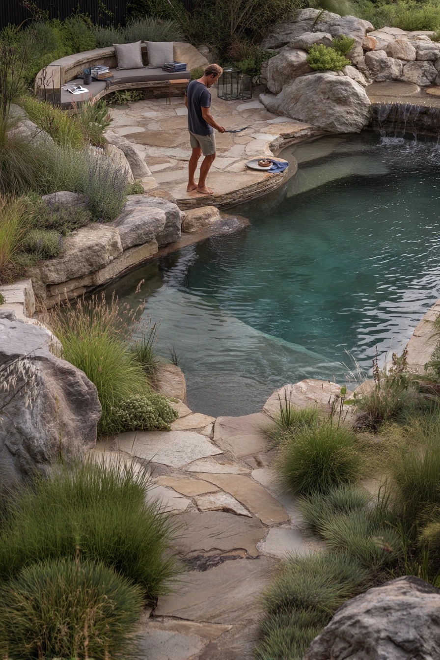 Organic Lagoon Pool with Natural Stone and Native Plants