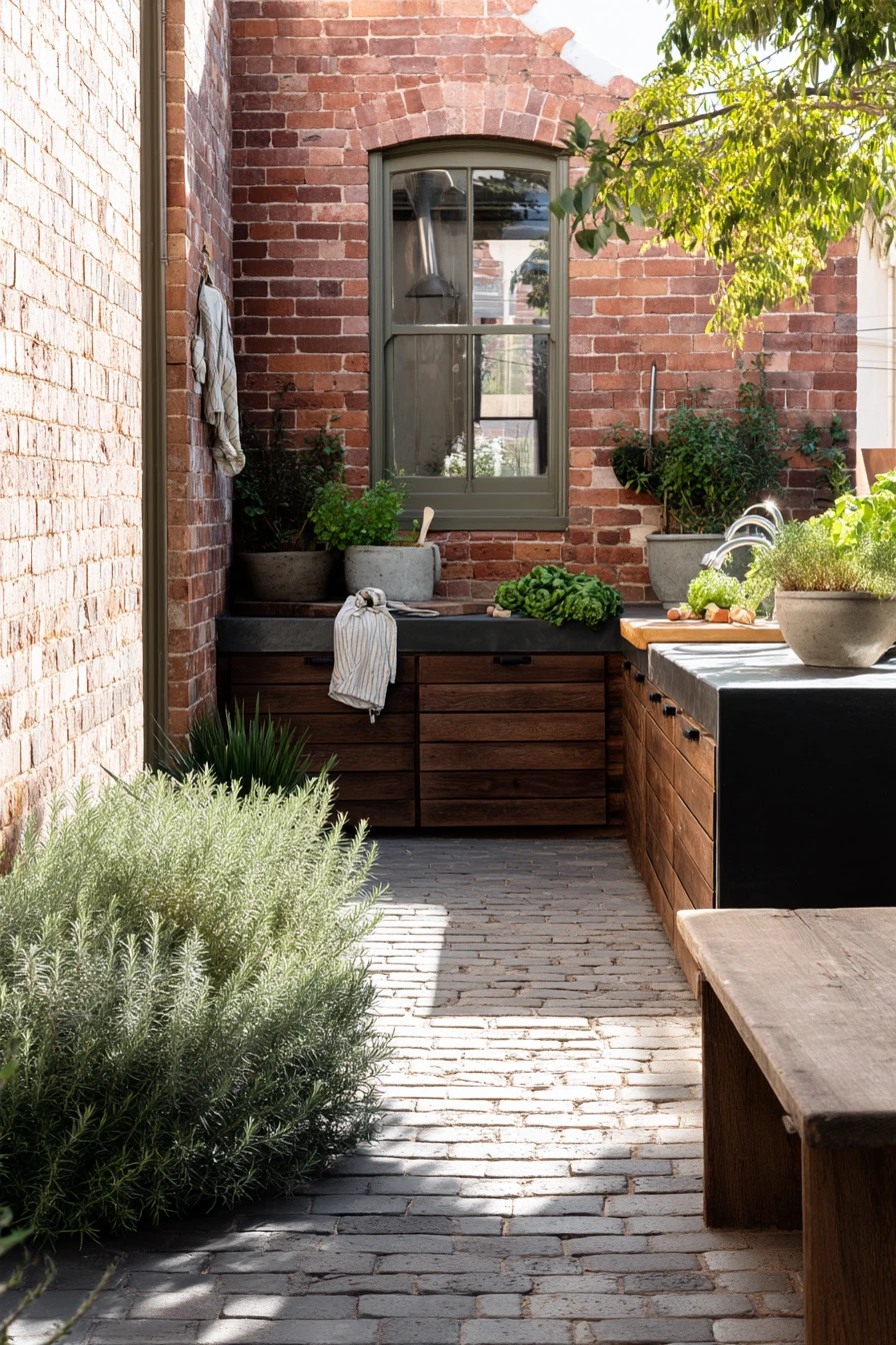 Courtyard Border with Pots and Herbs