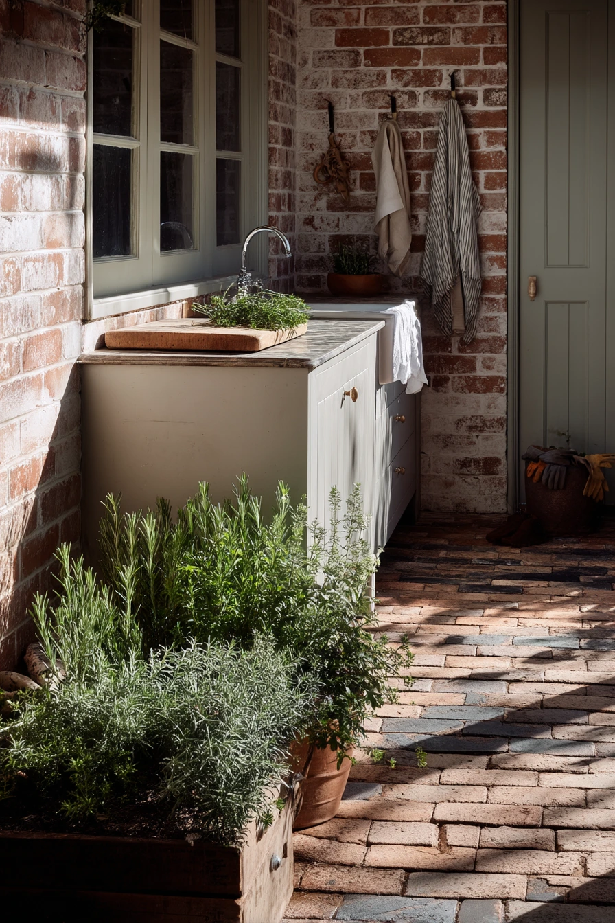Courtyard Border with Pots and Herbs