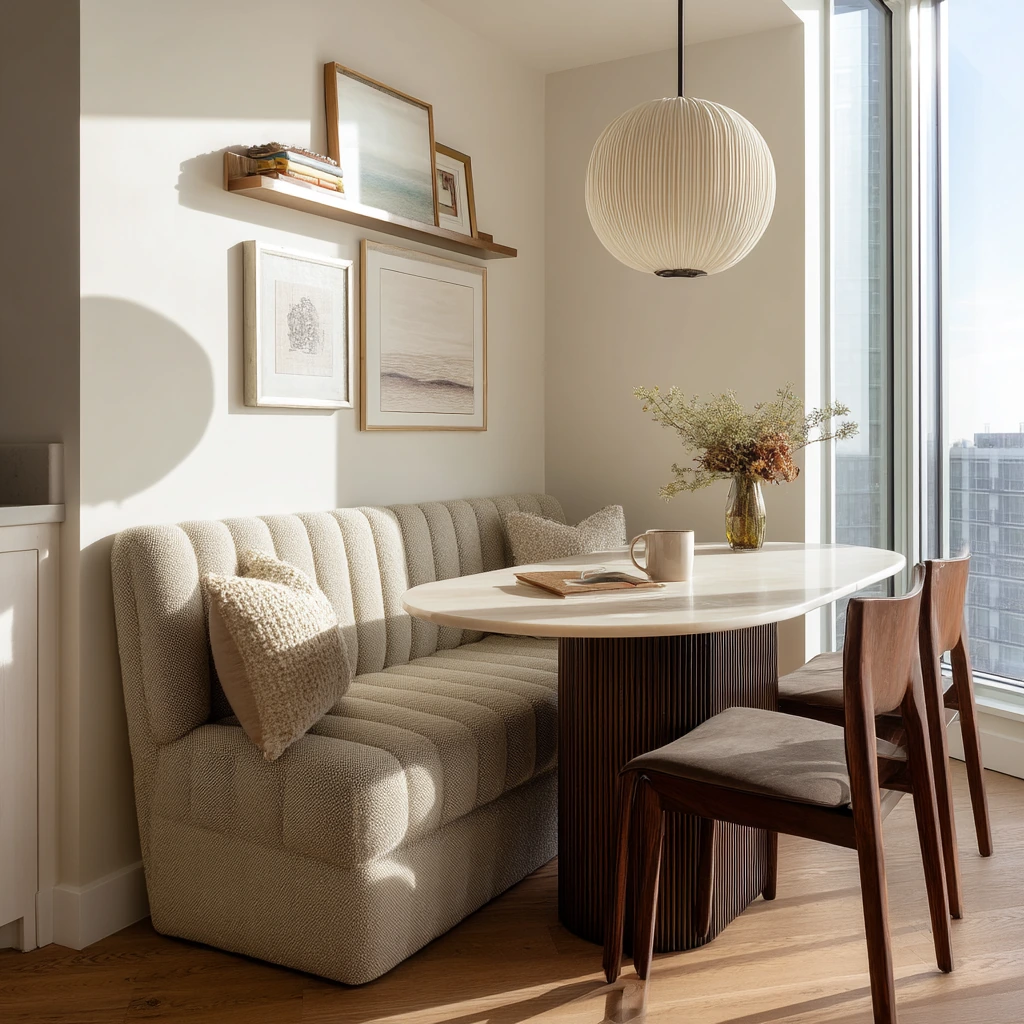 Compact Luxe in a Narrow Dining Nook
