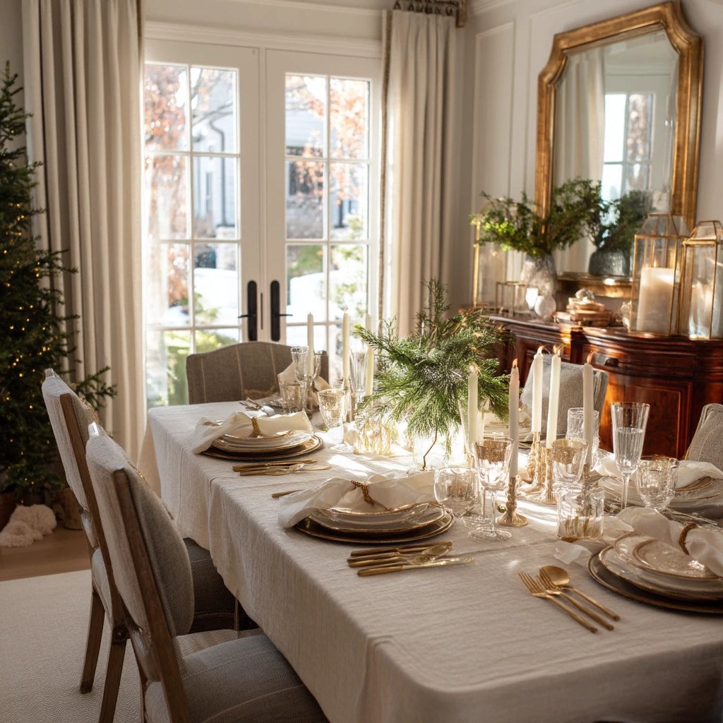 Formal Dining Room With Soft Holiday Touches