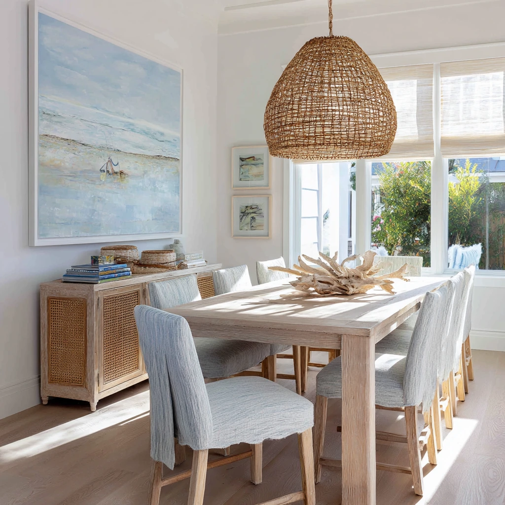 Coastal Luxe Dining Room After a Beach Day