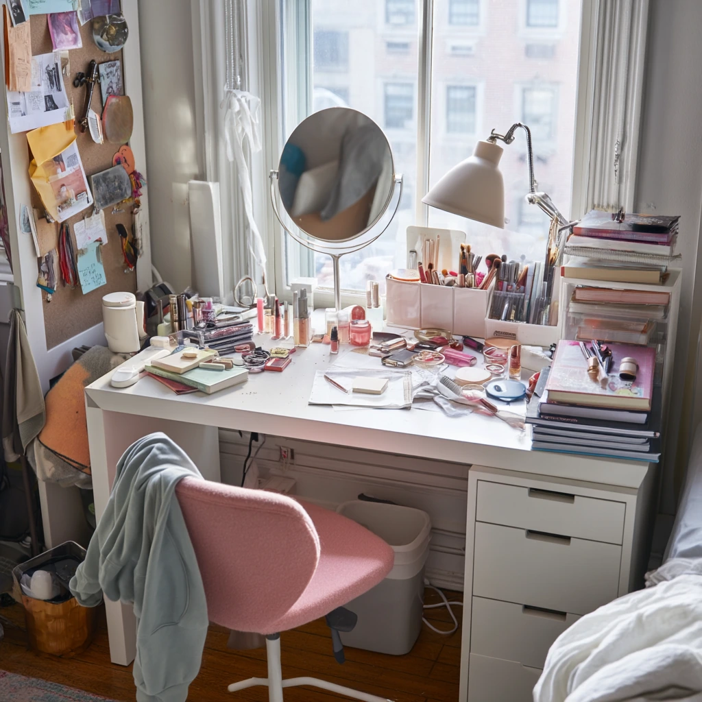 Teen Makeup Space with Study-Life Overlap