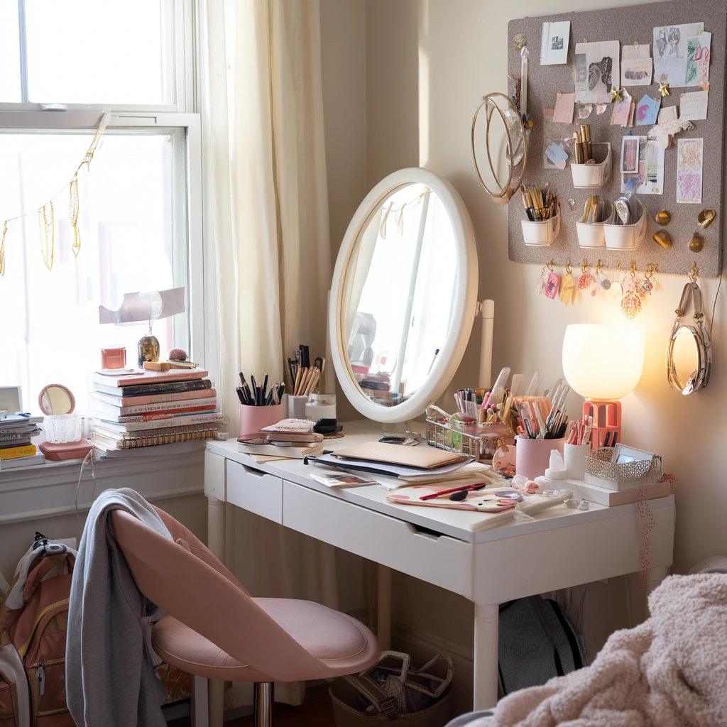 Teen Makeup Space with Study-Life Overlap