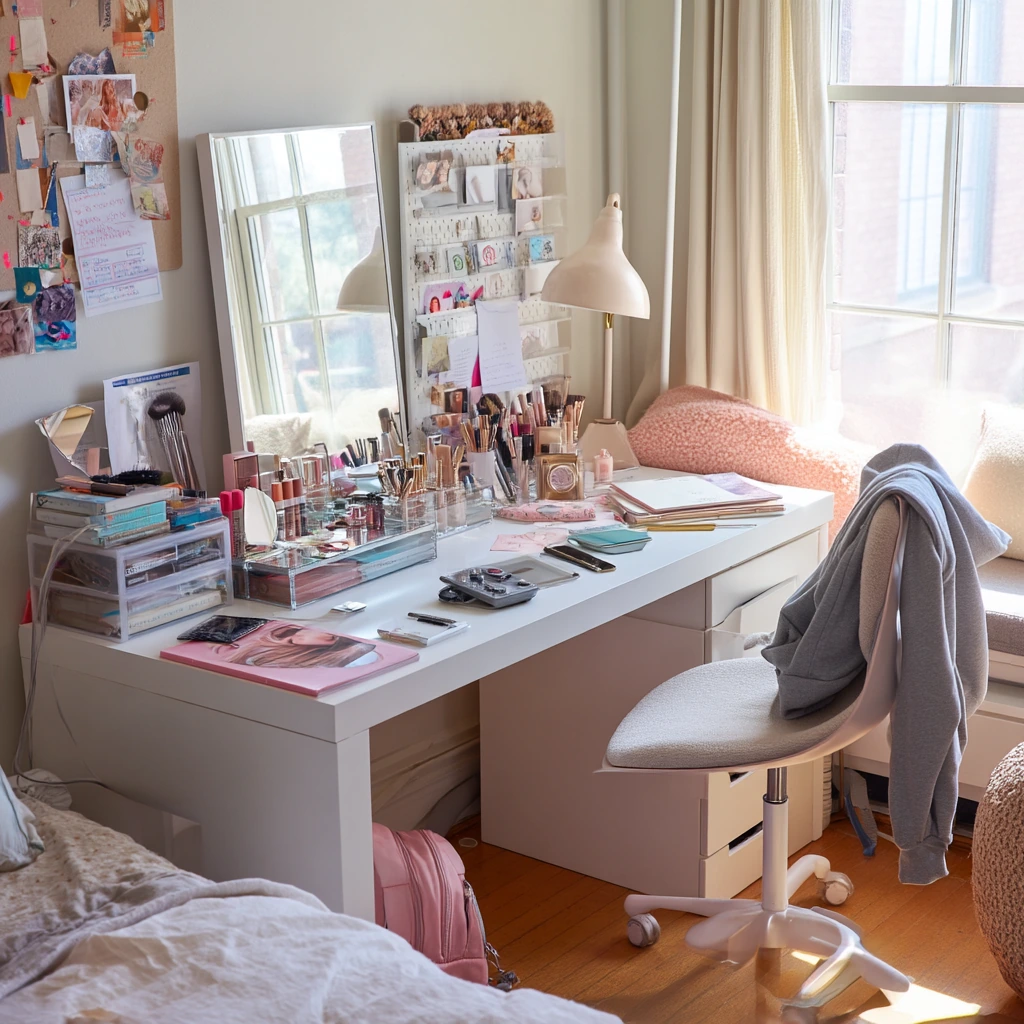 Teen Makeup Space with Study-Life Overlap