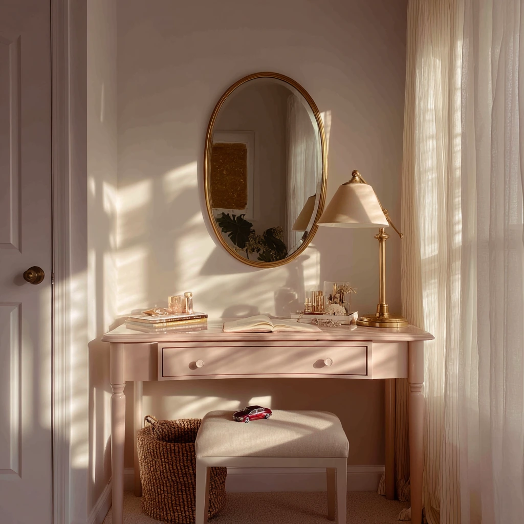 Soft Glam Makeup Room with Plant Shadows