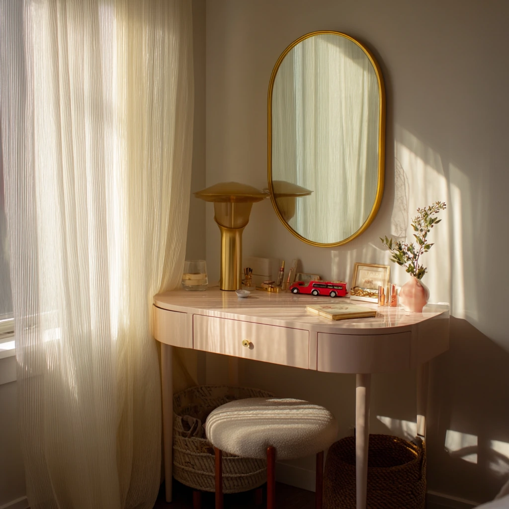 Soft Glam Makeup Room with Plant Shadows