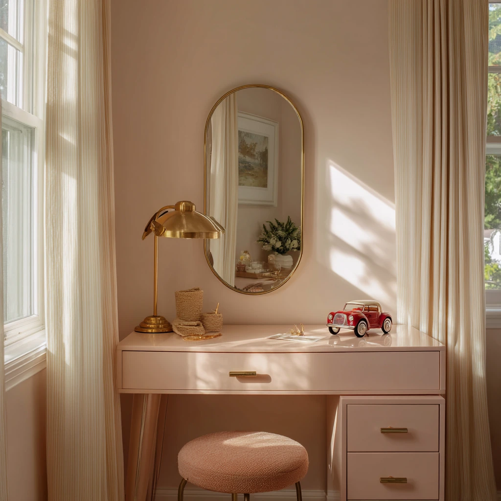 Soft Glam Makeup Room with Plant Shadows