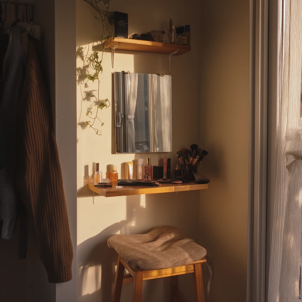 Small-Space Makeup Nook in a Bedroom Corner