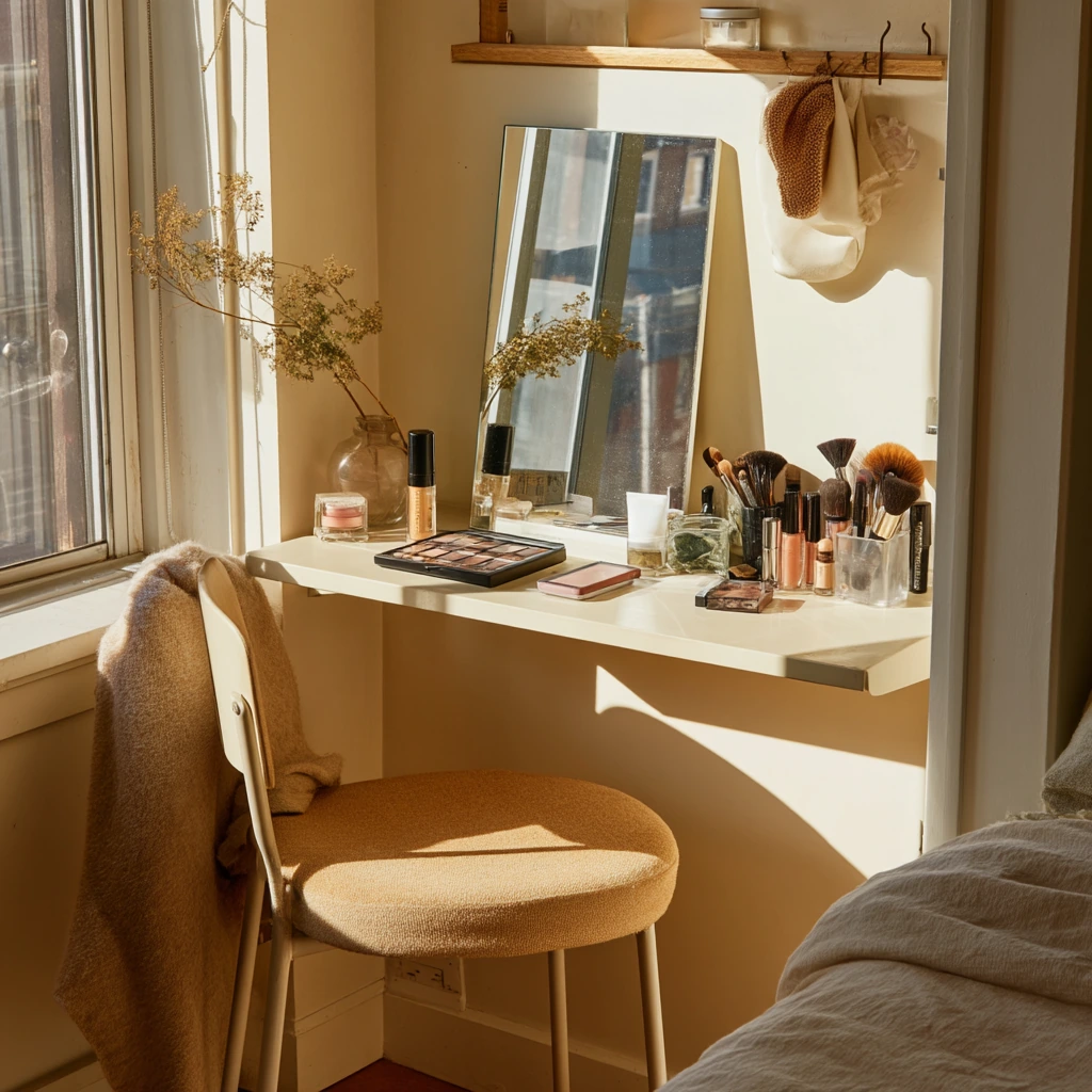 Small-Space Makeup Nook in a Bedroom Corner