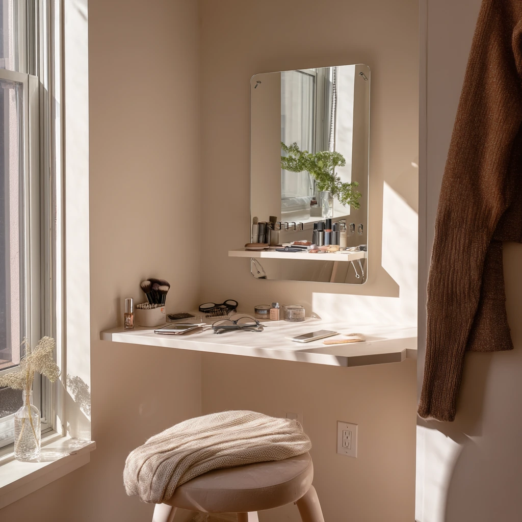 Small-Space Makeup Nook in a Bedroom Corner