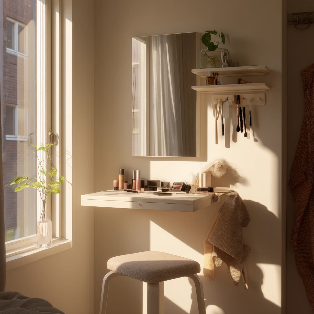Small-Space Makeup Nook in a Bedroom Corner