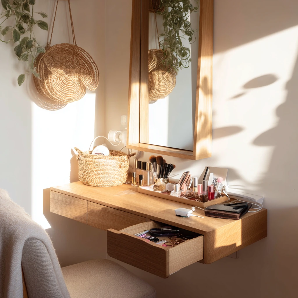 Small Bedroom Vanity with Hidden Storage