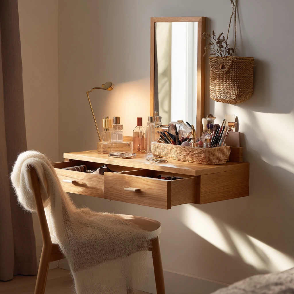 Small Bedroom Vanity with Hidden Storage