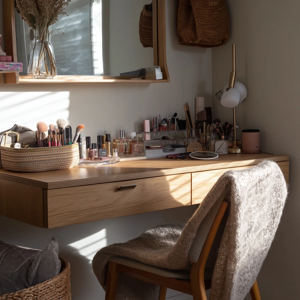 Small Bedroom Vanity with Hidden Storage