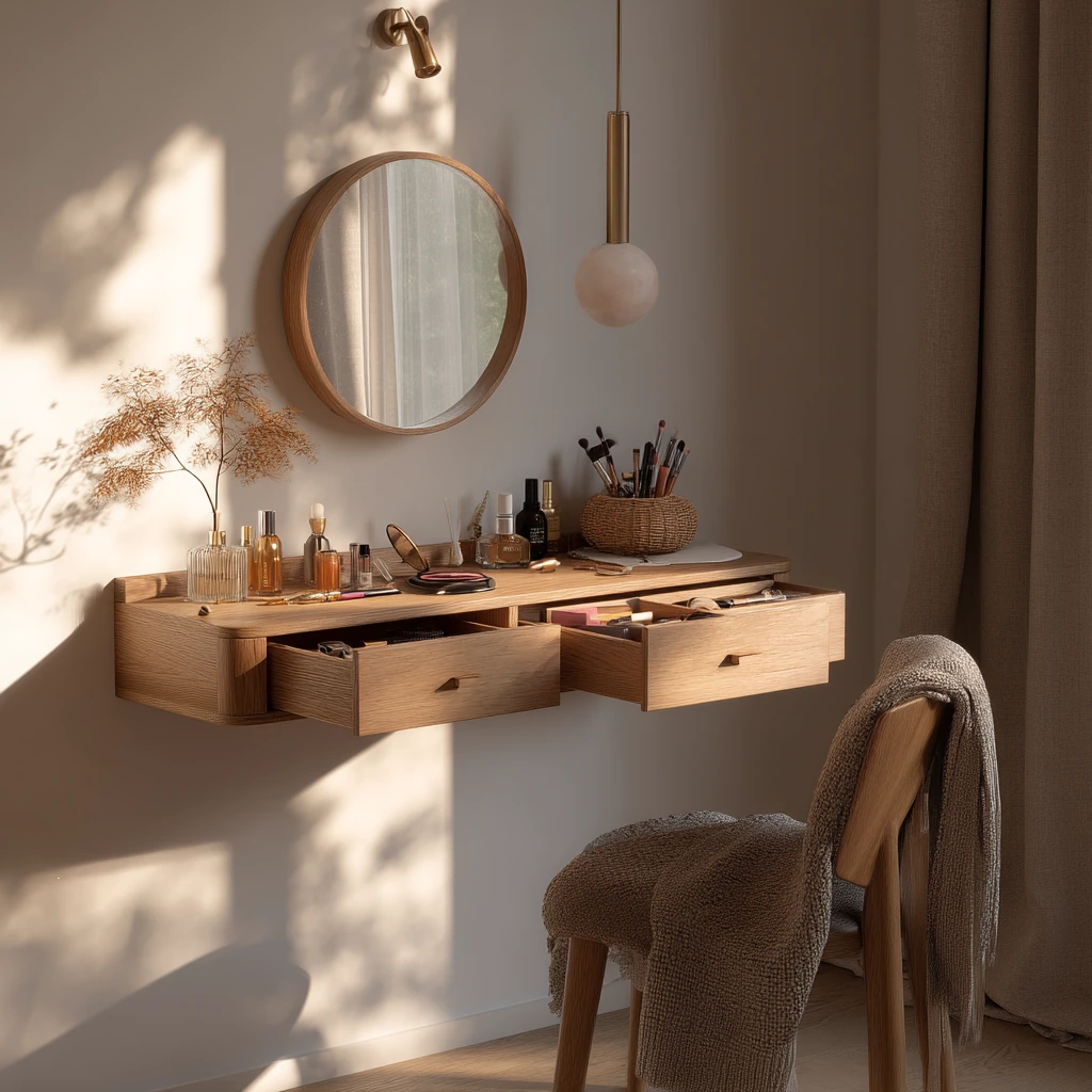 Small Bedroom Vanity with Hidden Storage