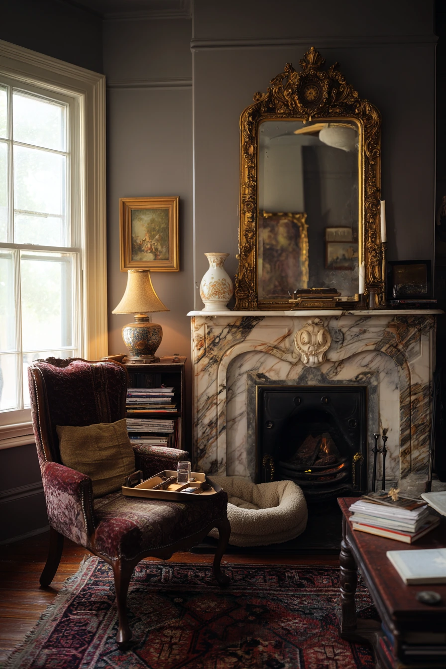 6. English-Adjacent Fireplace with Collected Charm