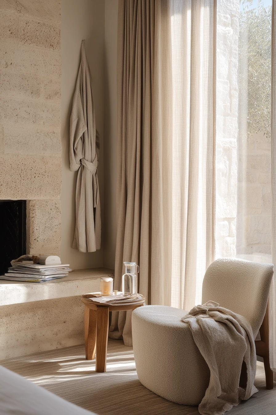 8. Spa-Calm Marble Fireplace Retreat