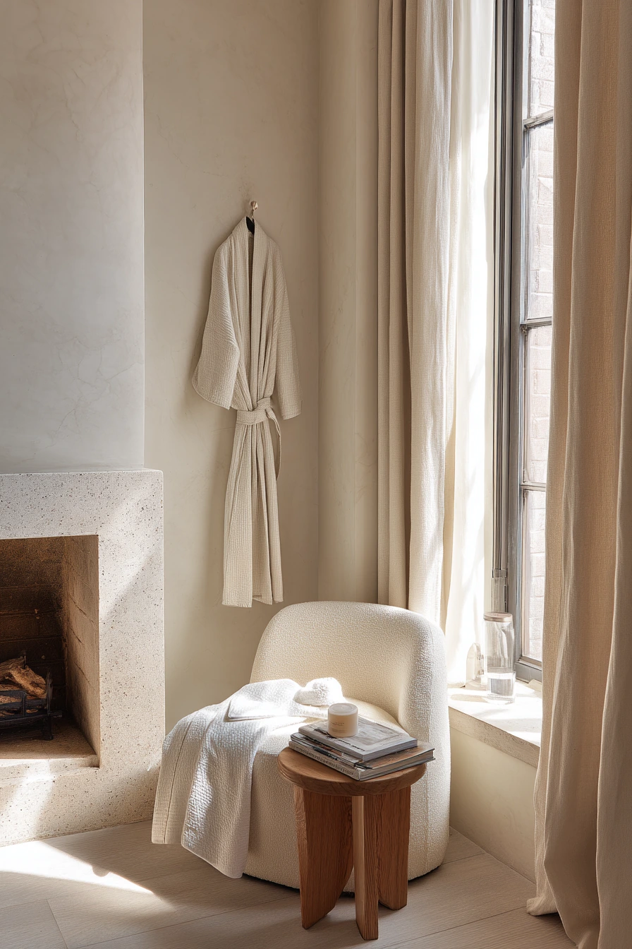8. Spa-Calm Marble Fireplace Retreat
