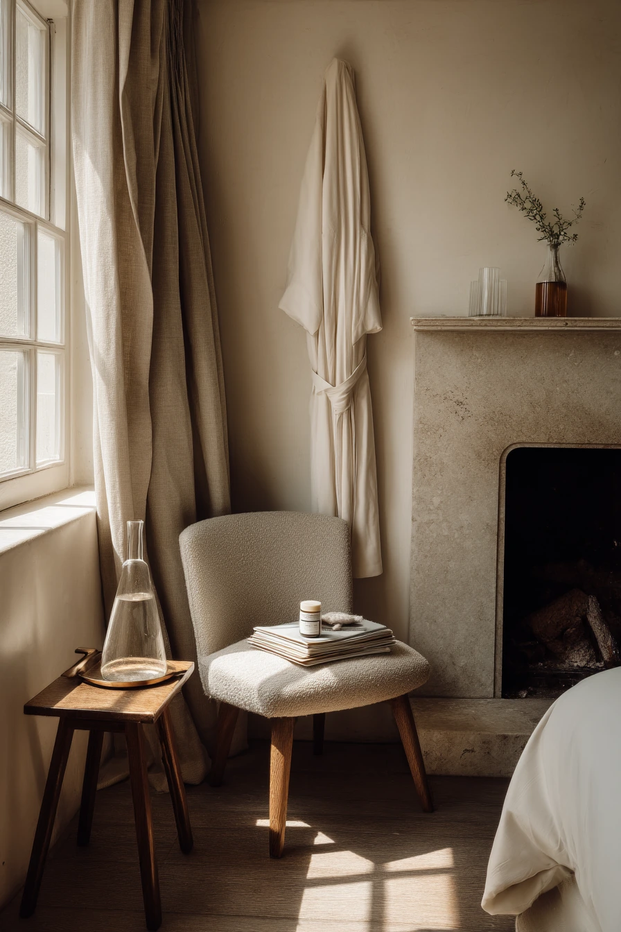 8. Spa-Calm Marble Fireplace Retreat