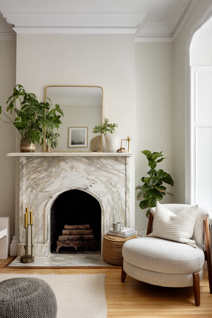 2. Small Apartment Marble Fireplace Nook