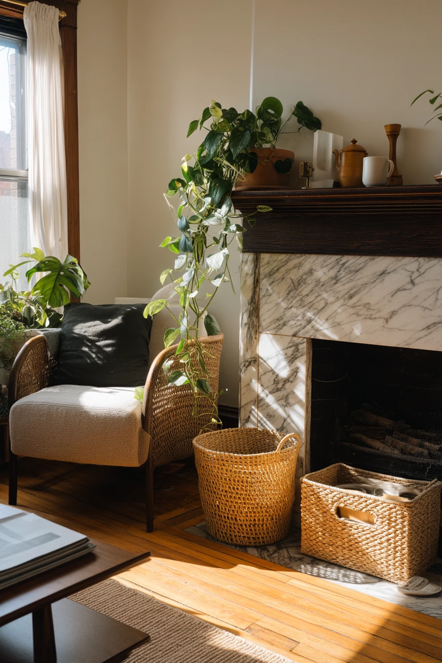 2. Small Apartment Marble Fireplace Nook