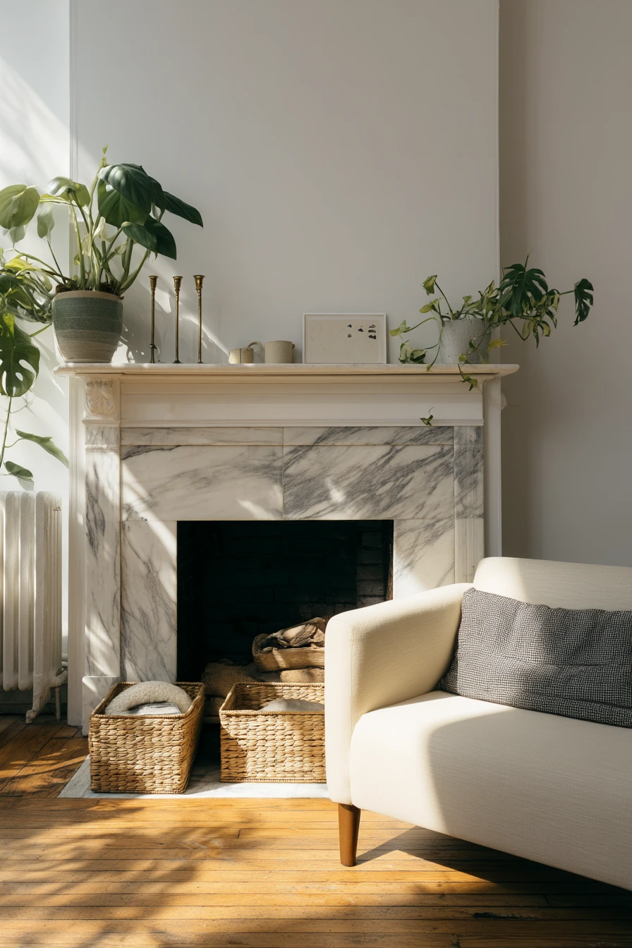 2. Small Apartment Marble Fireplace Nook