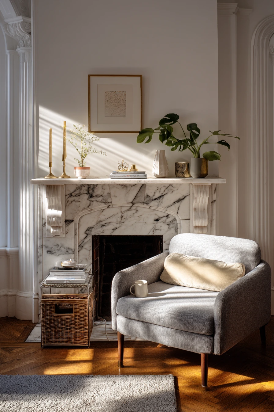 2. Small Apartment Marble Fireplace Nook