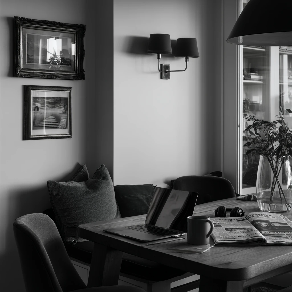 6. Quiet Monochrome Breakfast Room