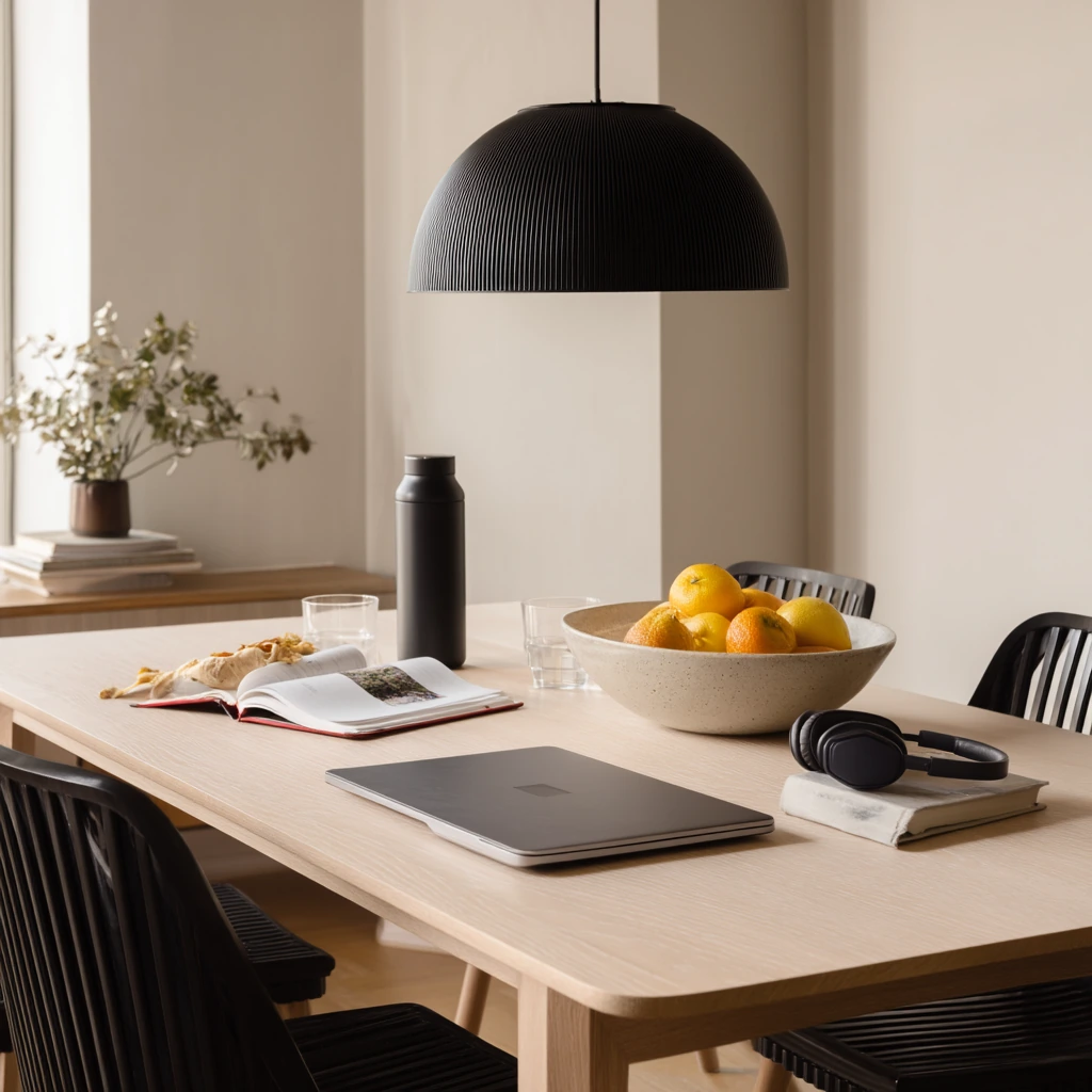 9. Minimal Wellness-Driven Dining Area