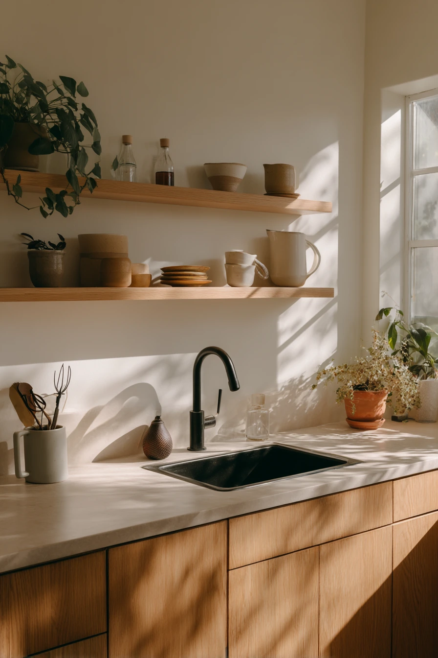 Plant-Led Minimal Kitchen Retreat