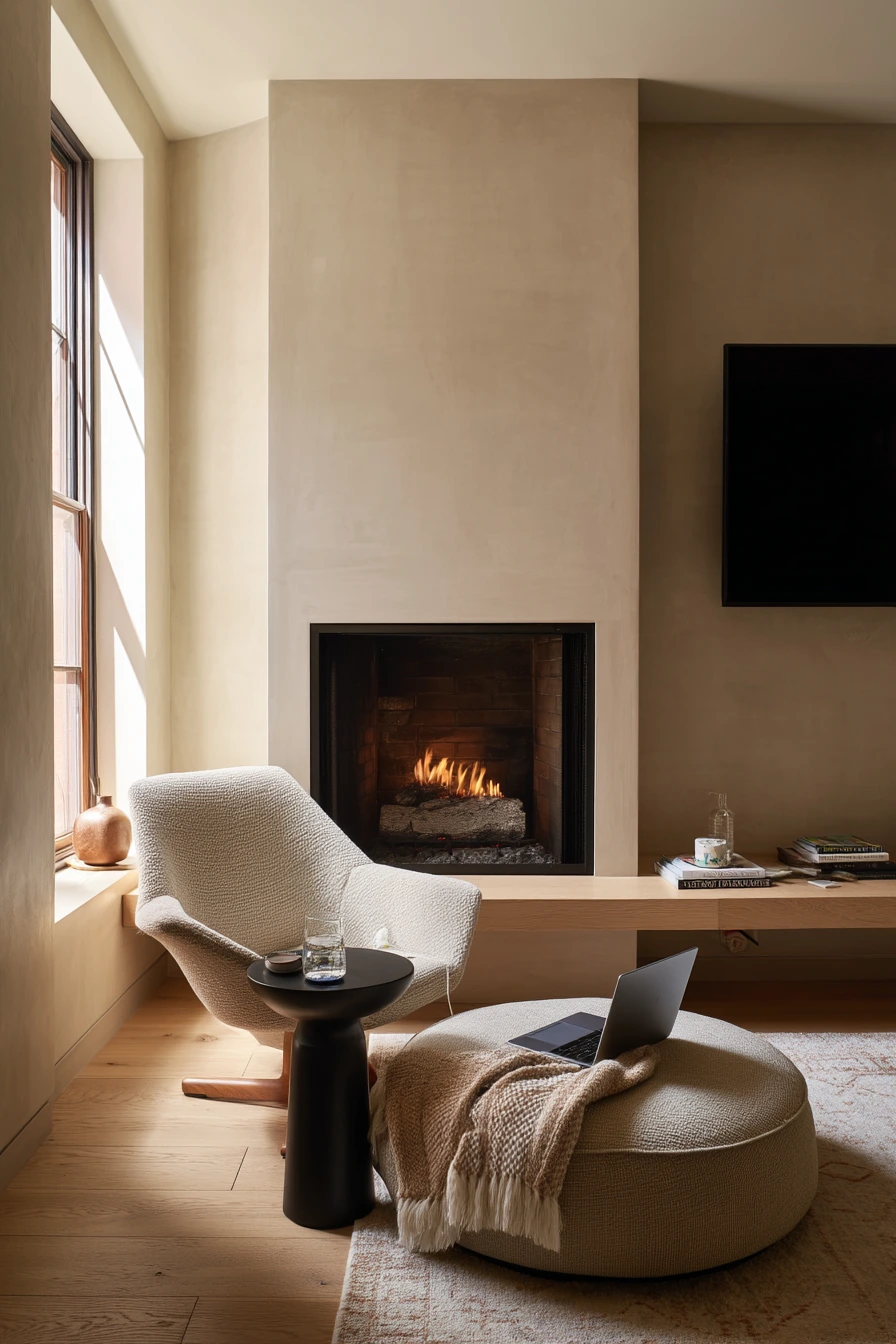 3. Small Apartment Fireplace + Compact Seating