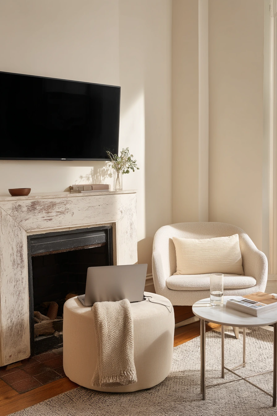 3. Small Apartment Fireplace + Compact Seating