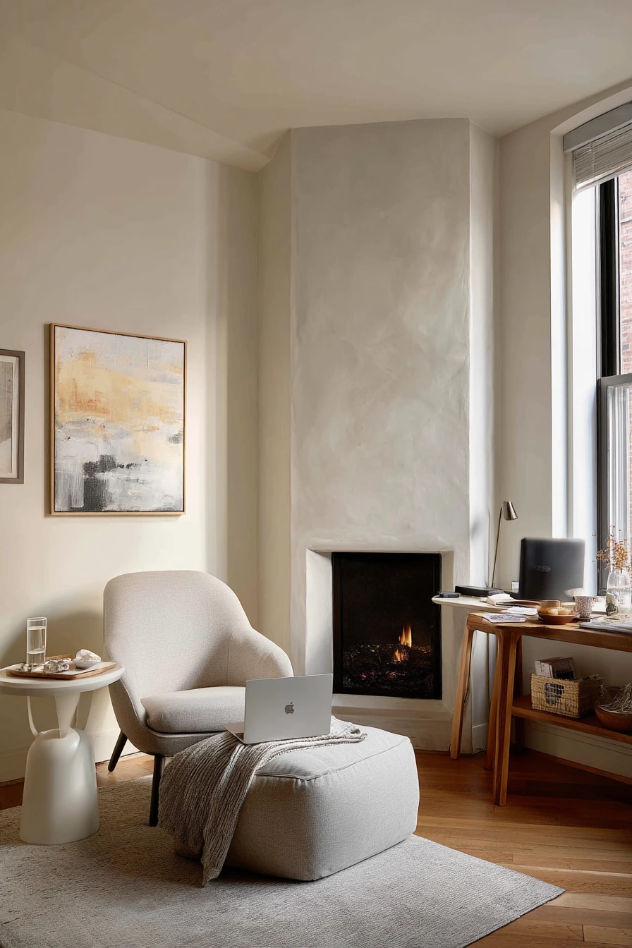 3. Small Apartment Fireplace + Compact Seating